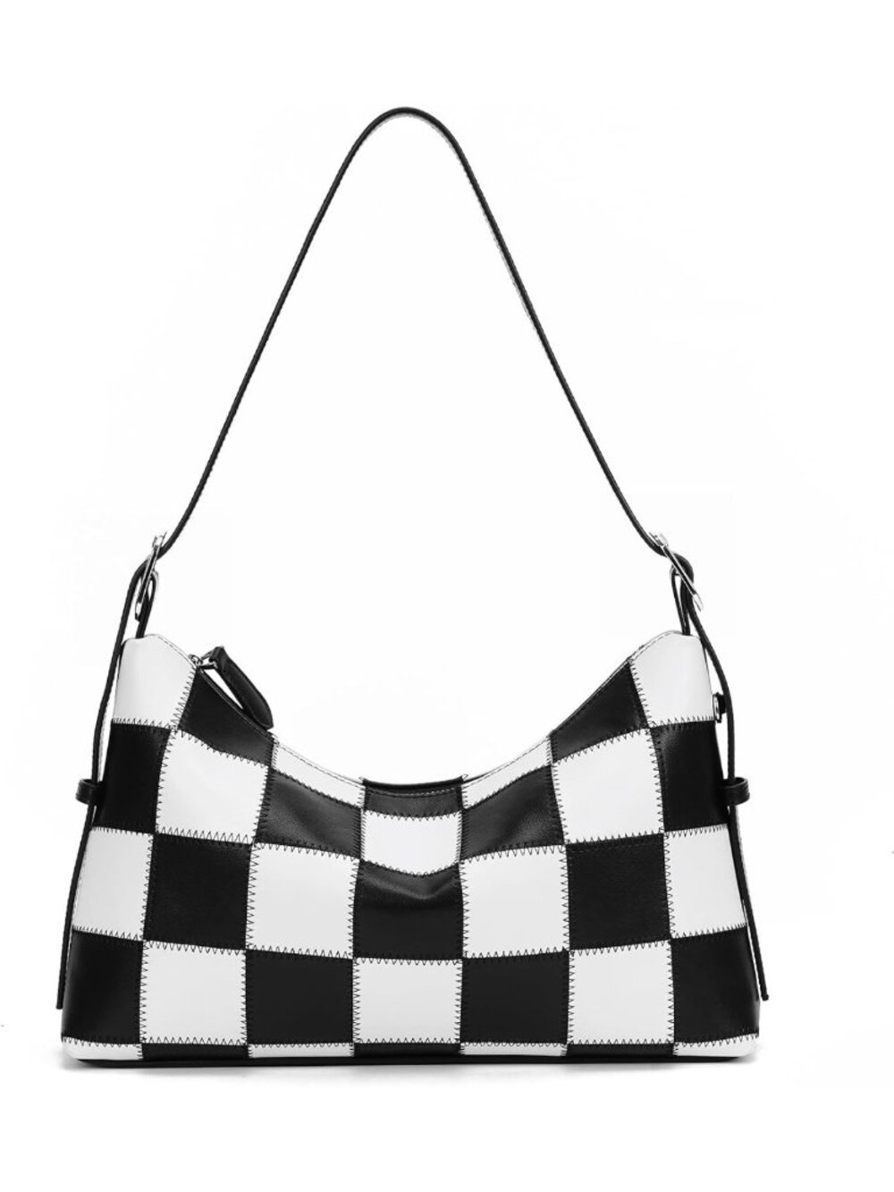Trendy Checkered Black & White Crossbody Bag | Stylish Leather Hobo Purse